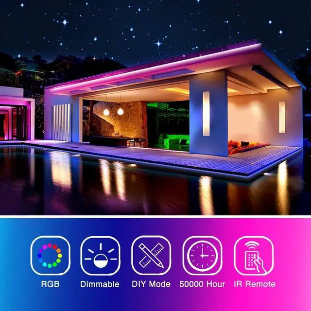 Alt view image 2 of 7 - Led Strip Lights Color Changing 16.4ft Flexible 5050 RGB Led Lights Kit with Power Supply and 44 Keys Remote