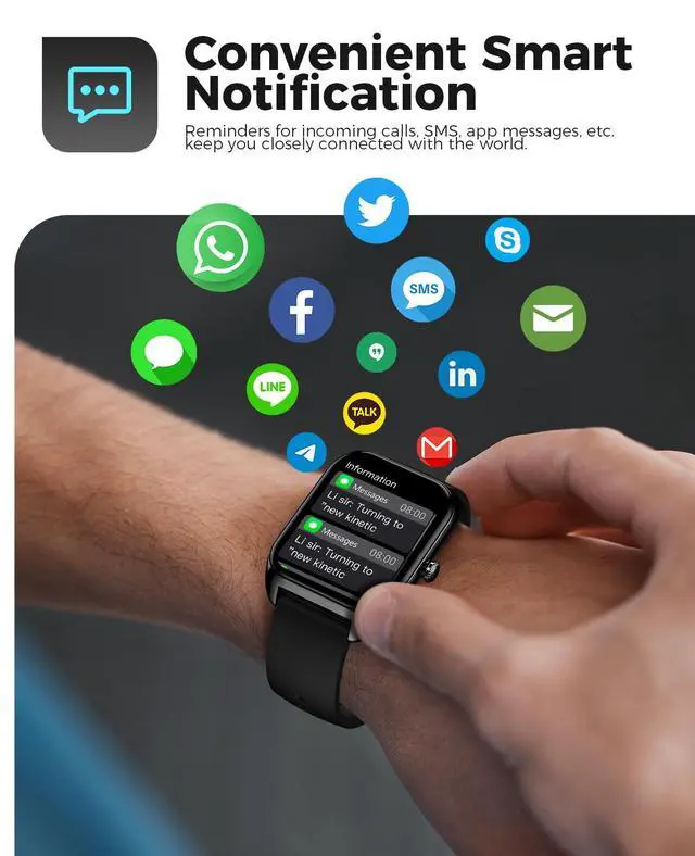 Alt view image 2 of 6 - Smart Watches for Women Men,Smart Fitness Tracker (Answer/Make Calls), 110+ Sport Modes with Step Counter/Sleep Monitor, IP68 Waterproof, Fitness Watch for iOS Android,Black