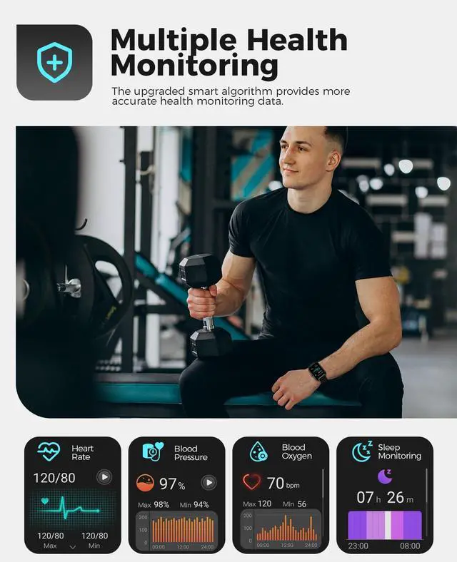Alt view image 4 of 6 - Smart Watches for Women Men,Smart Fitness Tracker (Answer/Make Calls), 110+ Sport Modes with Step Counter/Sleep Monitor, IP68 Waterproof, Fitness Watch for iOS Android,Black