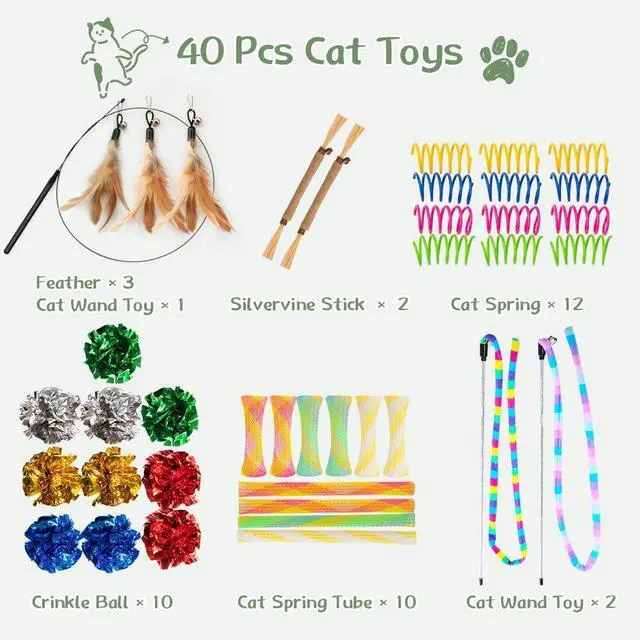 Alt view image 2 of 7 - 40-Pack Cat Toys for Indoor Cats & Kittens, Interactive Cat Toy