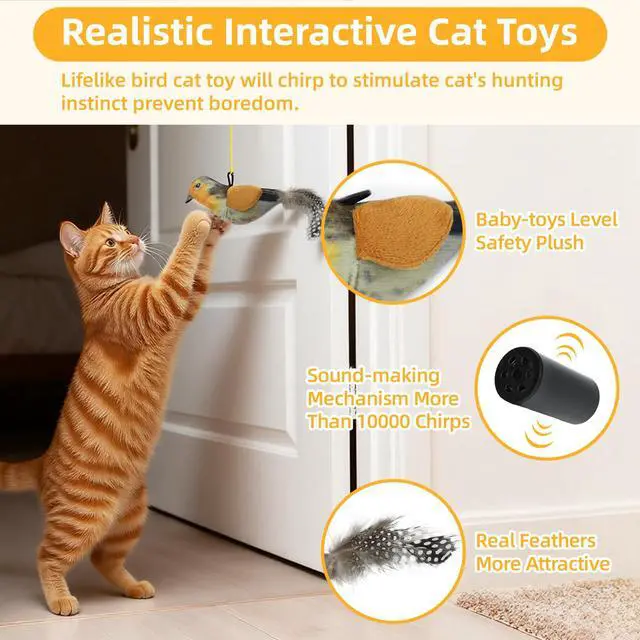 Alt view image 2 of 7 - Interactive Hanging Cat Toy Bird with Catnip Feather, Door Cat Toy