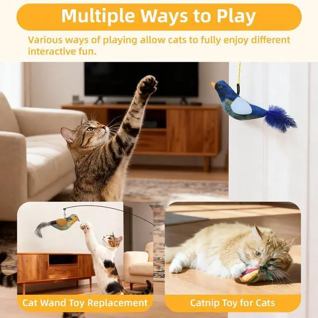 Alt view image 5 of 7 - Interactive Hanging Cat Toy Bird with Catnip Feather, Door Cat Toy