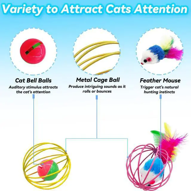Alt view image 3 of 7 - Cat Toys 6 Packs Cat Ball Toys for Indoor Cats and Kittens, Metal Cage Balls with Mice & Bells, Interactive Cat Toys Bell Balls, Mouse Toys, Kitten Toys Promote Physical Exercise