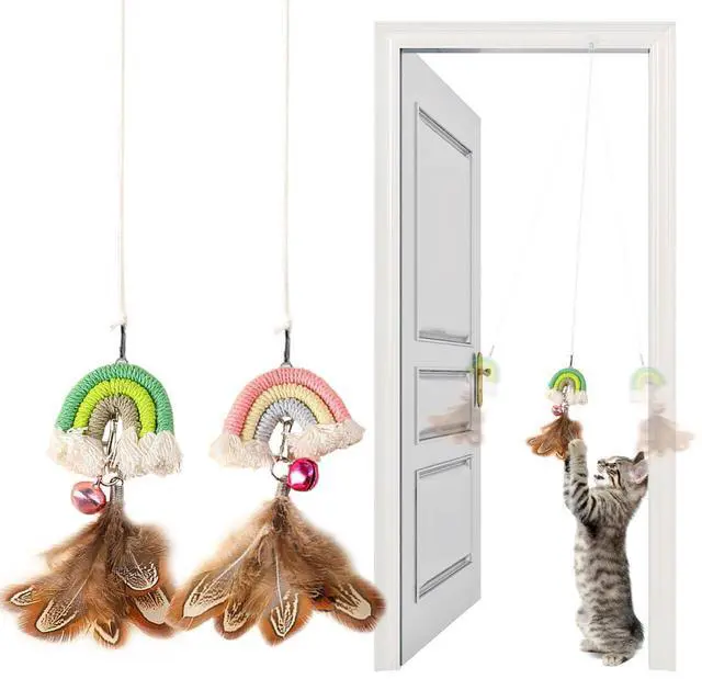 Main image of Cat Feather Toys 2pack,Retractable Cat Teaser Toys, Self-Adhesive Hanging Interactive Cat Toy for Indoor Cats Kitten Play Chase Exercise Doorway, Gift for Cats Hunting Chasing to Keep Busy