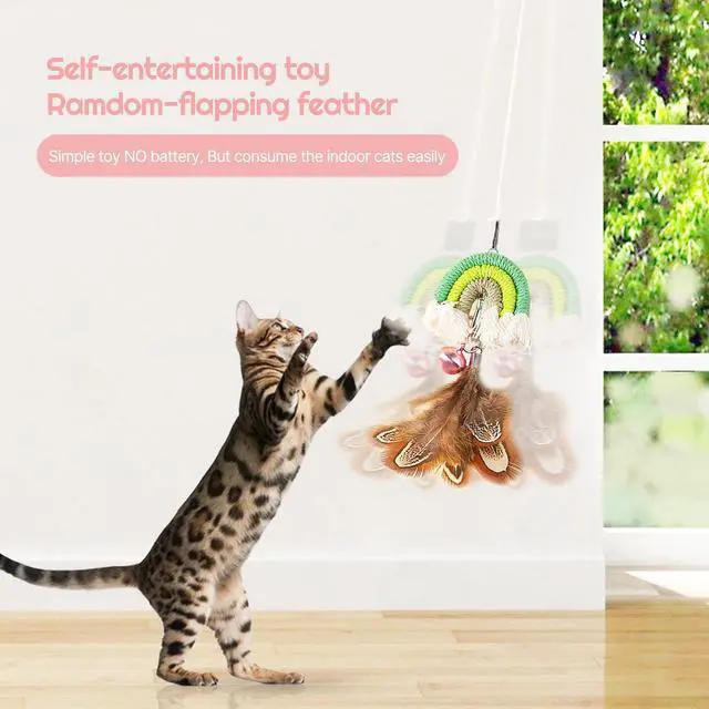 Alt view image 3 of 6 - Cat Feather Toys 2pack,Retractable Cat Teaser Toys, Self-Adhesive Hanging Interactive Cat Toy for Indoor Cats Kitten Play Chase Exercise Doorway, Gift for Cats Hunting Chasing to Keep Busy