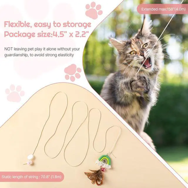Alt view image 4 of 6 - Cat Feather Toys 2pack,Retractable Cat Teaser Toys, Self-Adhesive Hanging Interactive Cat Toy for Indoor Cats Kitten Play Chase Exercise Doorway, Gift for Cats Hunting Chasing to Keep Busy