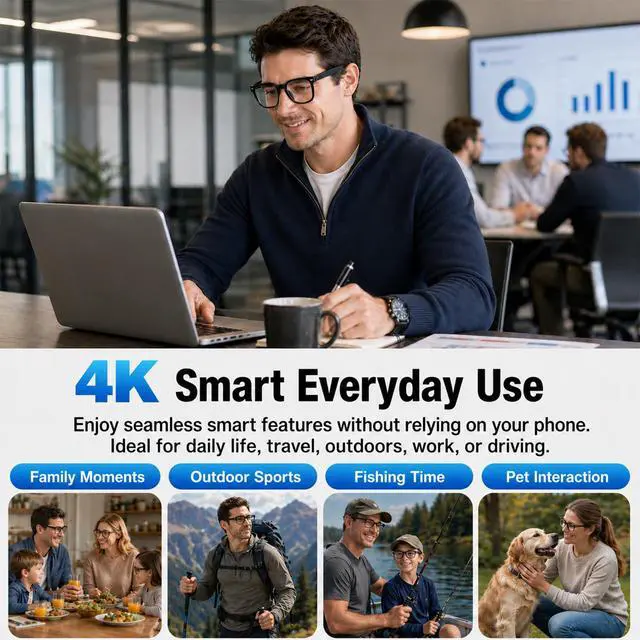 Alt view image 3 of 7 - AI Smart Glasses with Camera, 4K Video, Real-Time Translation, AI Assistant