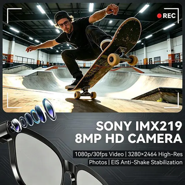 Alt view image 2 of 7 - AI Smart Glasses with Camera,8MP Camera Glasses,1080P Anti-Shake Video Recording Glasses, Real Time Translation,AI Voice Assistant,Object Recognition,Bluetooth Sunglasses for Men Women (Photochromic)