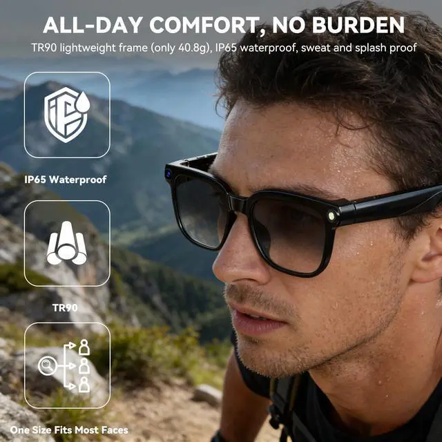 Alt view image 7 of 7 - AI Smart Glasses with Camera,8MP Camera Glasses,1080P Anti-Shake Video Recording Glasses, Real Time Translation,AI Voice Assistant,Object Recognition,Bluetooth Sunglasses for Men Women (Photochromic)