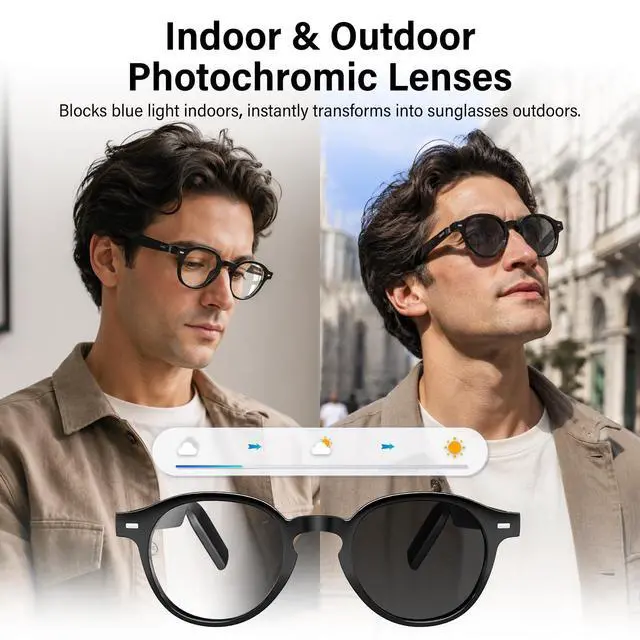 Alt view image 2 of 7 - AI Smart Glasses, Photochromic Lenses, Bluetooth Translation Glasses