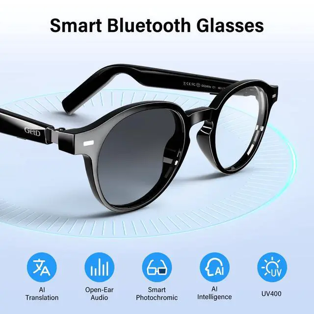 Alt view image 6 of 7 - AI Smart Glasses, Photochromic Lenses, Bluetooth Translation Glasses