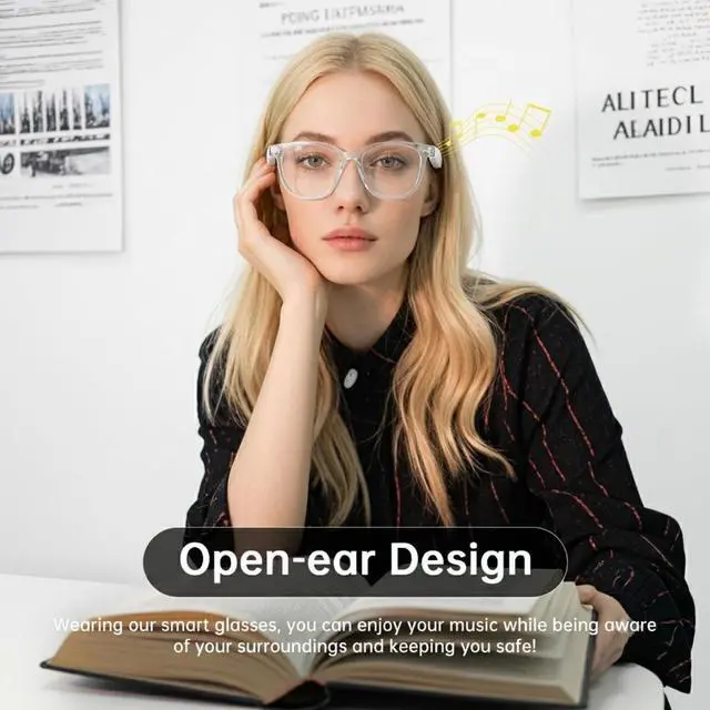 Alt view image 4 of 7 - Smart Glasses for Women, Bluetooth Glasses with Transparent Frame