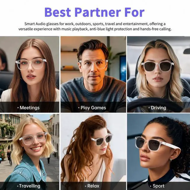 Alt view image 7 of 7 - Smart Glasses for Women, Bluetooth Glasses with Transparent Frame