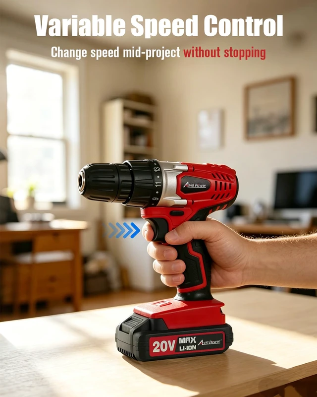 Alt view image 4 of 7 - 20V Cordless Drill Set for Home DIY & Beginner Projects - Lightweight Power Drill with Battery Charger & 22 Bits, Variable Speed, 3/8" Keyless Chuck, Ideal for Furniture Assembly (Red)