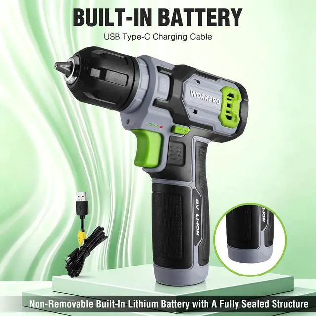 Alt view image 2 of 7 - 8V Cordless Drill Set with Battery and Charger, 3/8" Keyless Chuck
