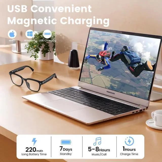 Alt view image 7 of 7 - Smart Glasses Smartglasses Ai-Glasses Outdoor Recording Translation Bluetooth Sunglasses UV Protection 8MP HD SmartGlasses with Anti-Shake, Voice, Calling, Waterproof (Anti-Bluelight Lenses)
