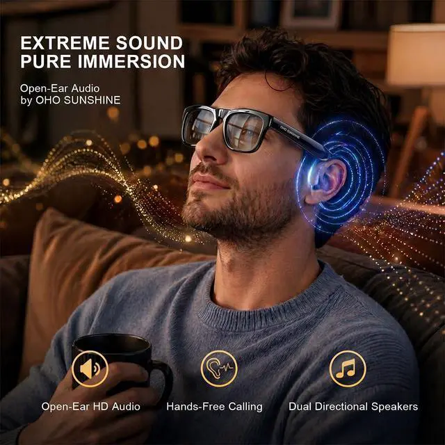 Alt view image 3 of 7 - AI Glasses, Bluetooth Audio Sunglasses with 10H Playtime, ChatGPT Translation & Water Resistant Open Ear Glasses