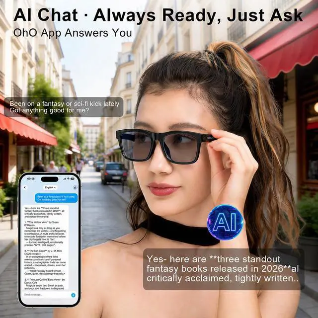 Alt view image 4 of 7 - AI Glasses, Bluetooth Audio Sunglasses with 10H Playtime, ChatGPT Translation & Water Resistant Open Ear Glasses