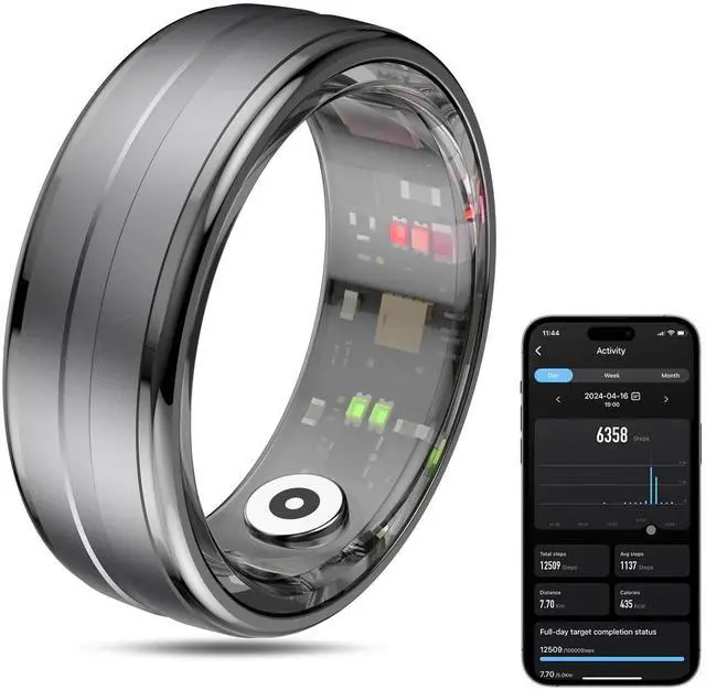Main image of Smart Ring Health Tracker for Men/Women,Fitness Ring Sleep Tracker,Fast Charging for Long-Lasting Use,for Pedometer Exercise,Monitor Sleep, Heart Rate, Stress,Waterproof (Black, 10)