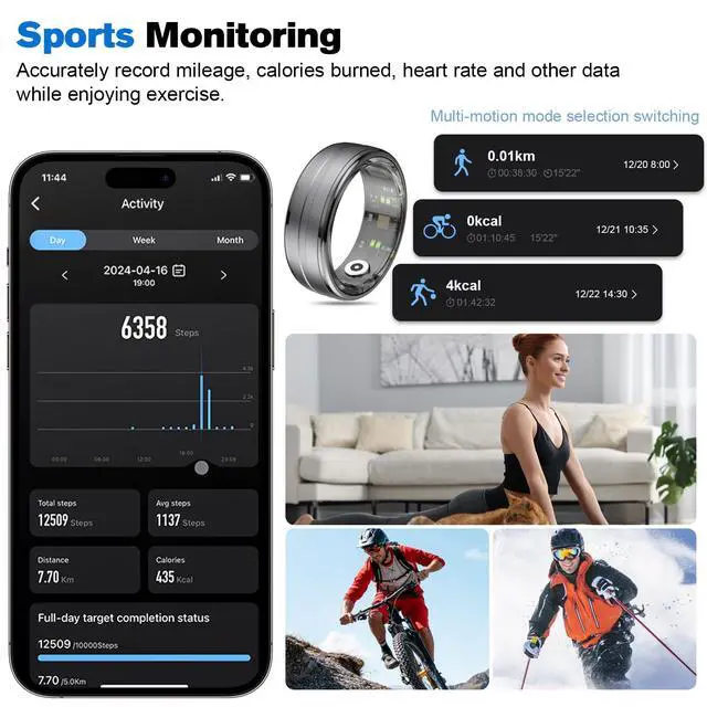 Alt view image 3 of 7 - Smart Ring Health Tracker for Men/Women,Fitness Ring Sleep Tracker,Fast Charging for Long-Lasting Use,for Pedometer Exercise,Monitor Sleep, Heart Rate, Stress,Waterproof (Black, 10)