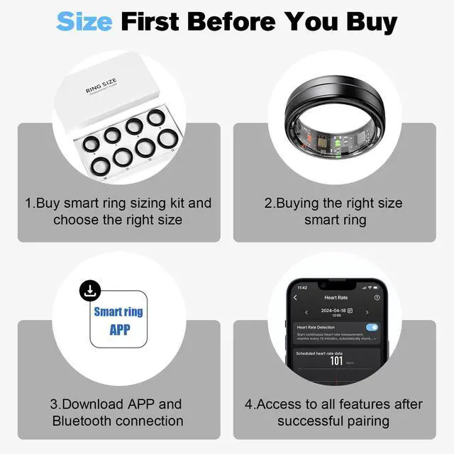 Alt view image 7 of 7 - Smart Ring Health Tracker for Men/Women,Fitness Ring Sleep Tracker,Fast Charging for Long-Lasting Use,for Pedometer Exercise,Monitor Sleep, Heart Rate, Stress,Waterproof (Black, 10)