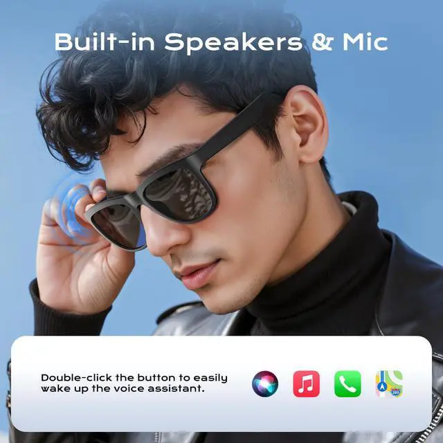 Alt view image 2 of 7 - Bluetooth Glasses for Women & Men, Smart Audio Sunglasses for Men with Built-in Speakers, UV400 Protection, Wireless Music & Calls, Lightweight Frame, Touch Control Compatible with iOS/Android