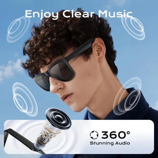 Alt view image 6 of 7 - Bluetooth Glasses for Women & Men, Smart Audio Sunglasses for Men with Built-in Speakers, UV400 Protection, Wireless Music & Calls, Lightweight Frame, Touch Control Compatible with iOS/Android