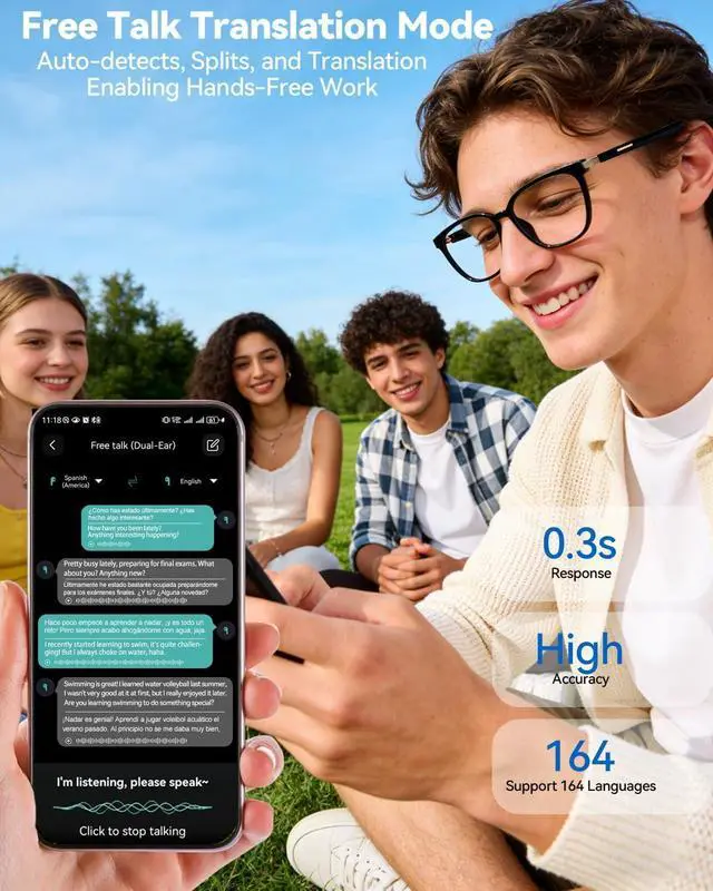 Alt view image 2 of 7 - Al Smart Glasses for Men Women with Real-Time Translation