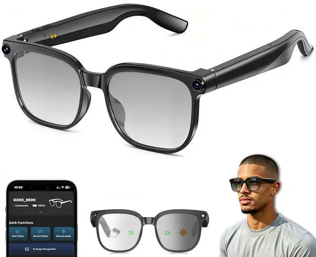 Main image of AI Smart Glasses with Camera, 8MP HD Camera Glasses for Men, AI Recording Glasses with Voice Assistant,Open-Ear Audio,Real-Time Translation,Video Recording Sunglasses for Life & Work (Photochromic)