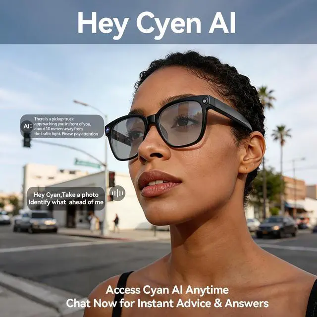Alt view image 4 of 7 - AI Smart Glasses with Camera, 8MP HD Camera Glasses for Men, AI Recording Glasses with Voice Assistant,Open-Ear Audio,Real-Time Translation,Video Recording Sunglasses for Life & Work (Photochromic)