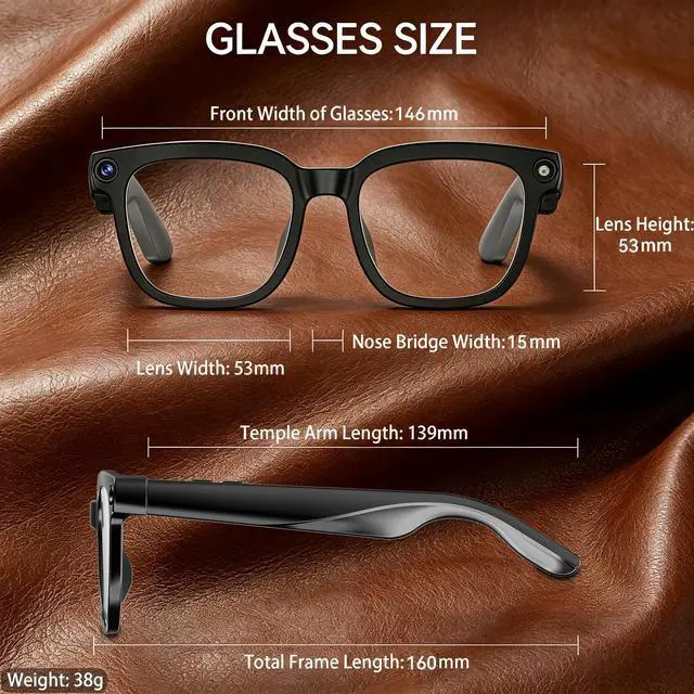 Alt view image 7 of 7 - AI Smart Glasses with Camera, 8MP HD Camera Glasses for Men, AI Recording Glasses with Voice Assistant,Open-Ear Audio,Real-Time Translation,Video Recording Sunglasses for Life & Work (Photochromic)