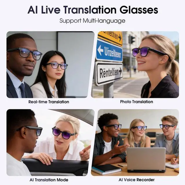 Alt view image 3 of 7 - AI Smart Glasses with Camera, 4K Video Recording Camera Glasses for Travel