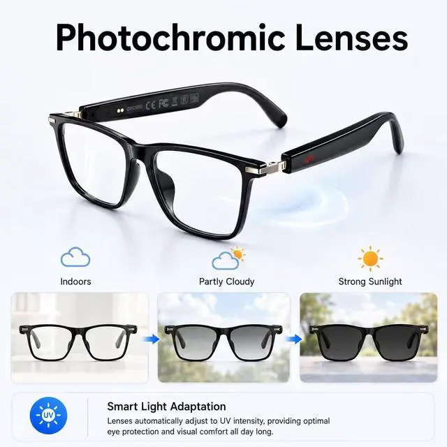 Alt view image 7 of 7 - AI Smart Glasses,AI Chat Deepseek R1 and Gemini-2.5 with 164 Translations Supported,Bluetooth Glasses for Men Women,Music Playback & Hands-Free Calling,Physical Color Changing Lens,IP67 Waterproof