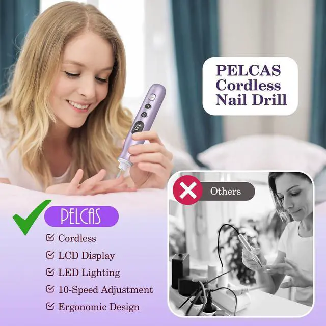 Alt view image 3 of 7 - Electric Nail Drills, 10 Speeds Cordless Nail File with LED Light