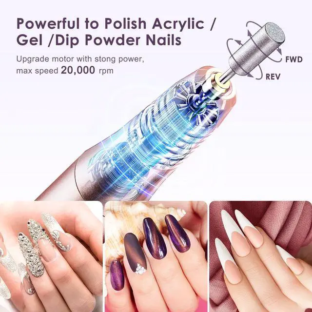Alt view image 4 of 7 - C20 Cordless Nail Drill Electric File: Portable All-in-One Kit