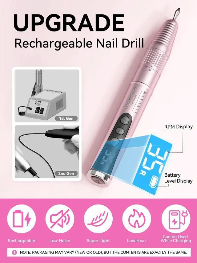 Alt view image 4 of 7 - Cordless Nail Drill for Beginners: 35000RPM Portable E-File, Pink