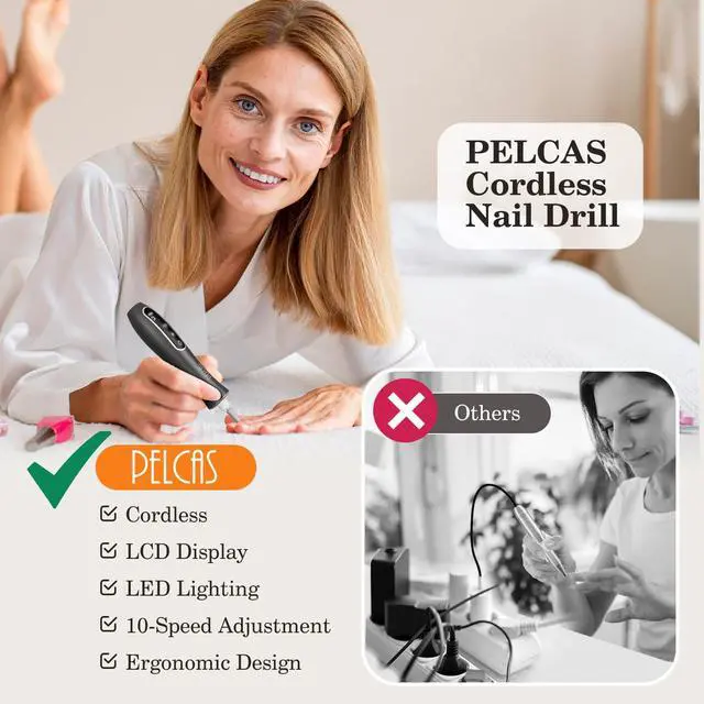 Alt view image 3 of 7 - Electric Nail Drills, Professional Cordless Nail File Kit with Light, 10 Speeds Manicure & Pedicure Kit for Human, Pet, Thick Toenails, Natural & Acrylic Nails Grey