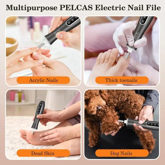 Alt view image 5 of 7 - Electric Nail Drills, Professional Cordless Nail File Kit with Light, 10 Speeds Manicure & Pedicure Kit for Human, Pet, Thick Toenails, Natural & Acrylic Nails Grey