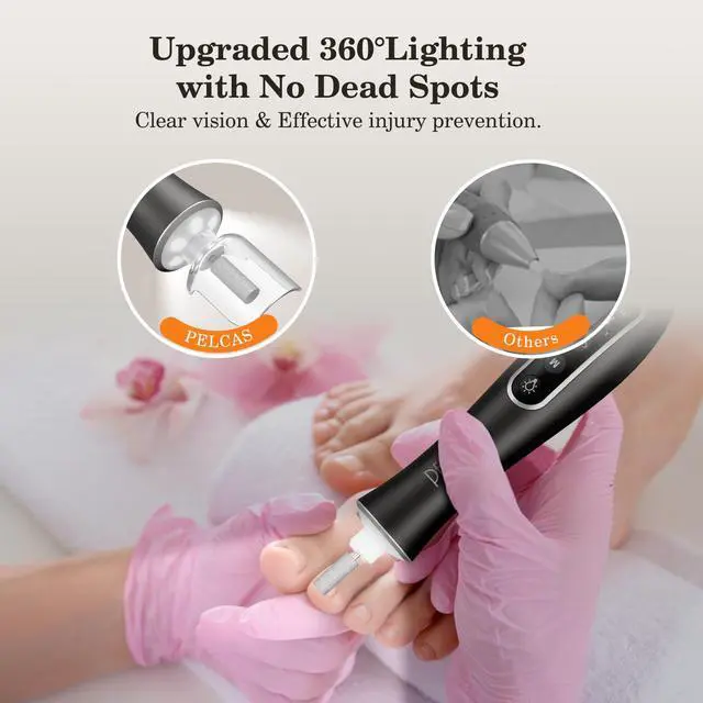 Alt view image 4 of 7 - Electric Nail Drills, Professional Cordless Nail File Kit with Light, 10 Speeds Manicure & Pedicure Kit for Human, Pet, Thick Toenails, Natural & Acrylic Nails Grey
