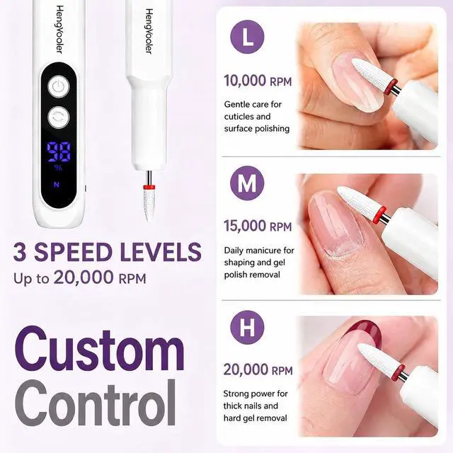 Alt view image 6 of 7 - Electric Nail Drill Professional Manicure Pedicure Kit Acrylic Nail Drill Machine for Gel Cordless Nail File Machine Toe Nail Tools 3 Speeds Thick Toenail Grinder(White