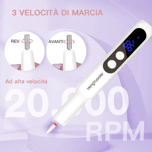 Alt view image 7 of 7 - Electric Nail Drill Professional Manicure Pedicure Kit Acrylic Nail Drill Machine for Gel Cordless Nail File Machine Toe Nail Tools 3 Speeds Thick Toenail Grinder(White