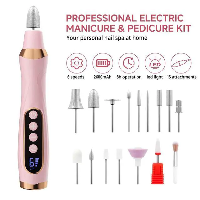 Alt view image 3 of 7 - Cordless Nail Drill, Electric Nail File with 360° LED Light & 6 Speeds