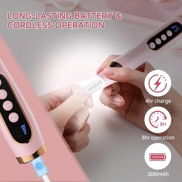 Alt view image 5 of 7 - Cordless Nail Drill, Electric Nail File with 360° LED Light & 6 Speeds