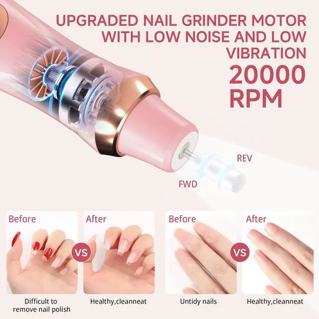 Alt view image 7 of 7 - Cordless Nail Drill, Electric Nail File with 360° LED Light & 6 Speeds