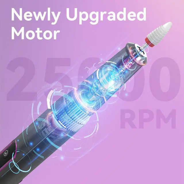Alt view image 2 of 7 - Electric Nail Drill: Professional for Acrylic Gel Powder Nails Portable Nail Drill for Manicure Pedicure Nail Efile 5 Speeds 12 in 1 with LED Display Rechargeable, Grey