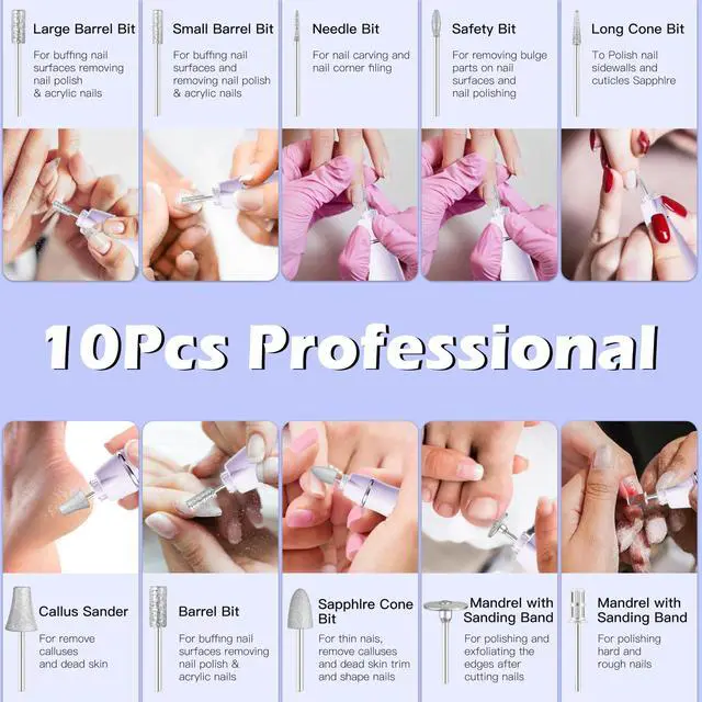 Alt view image 5 of 7 - Professional Manicure Pedicure Kit Electric Nail Grinder,10 Speeds Cordless Nail Drill with LED Light, Nail File with LED Display,Wider Grinder for Toenail Hand Feet Care for Women Men