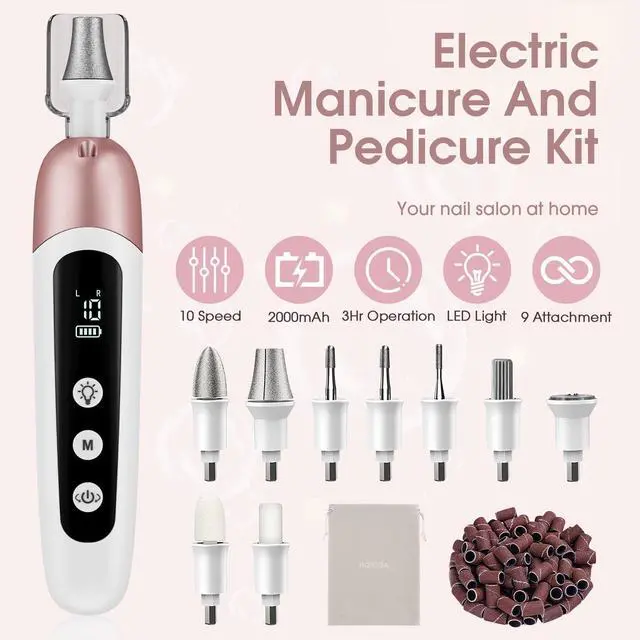 Alt view image 2 of 7 - Cordless Electric Nail File Set, Professional Manicure Pedicure Kit with Memory Modes, 10 Speed Portable Nail Drill Machine, Pedicure Tools for feet, Hand Foot Care Tool for Thick Nail Toenail Cuticle