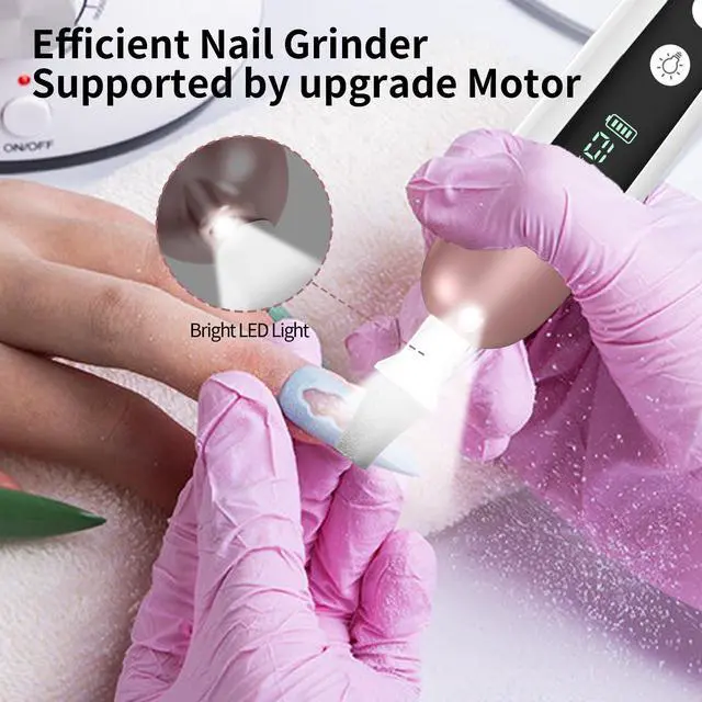 Alt view image 6 of 7 - Cordless Electric Nail File Set, Professional Manicure Pedicure Kit with Memory Modes, 10 Speed Portable Nail Drill Machine, Pedicure Tools for feet, Hand Foot Care Tool for Thick Nail Toenail Cuticle