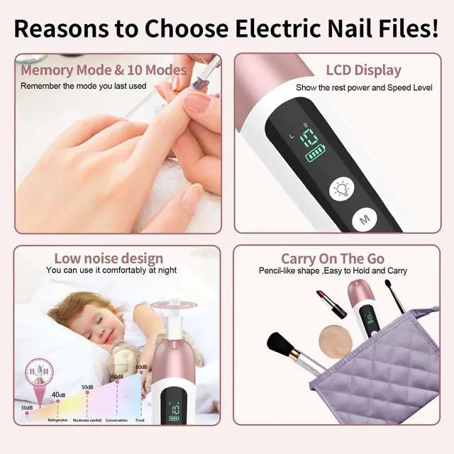 Alt view image 7 of 7 - Cordless Electric Nail File Set, Professional Manicure Pedicure Kit with Memory Modes, 10 Speed Portable Nail Drill Machine, Pedicure Tools for feet, Hand Foot Care Tool for Thick Nail Toenail Cuticle