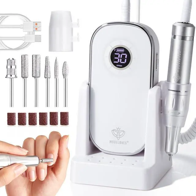 Main image of Professional Electric Nail Drill, 42000 RPM Portable Cordless Touchscreen 10h+ Runtime Rechargeable Nail Drill Kit with Storage Stand and 6 Drill Bits for Acrylic Nails Gel Removal